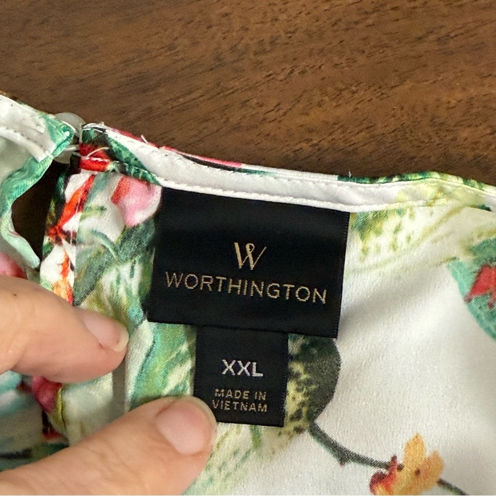 Worthington XXL Tropical Floral Blouse Top Multicolor Short Sleeve Summer Resort - Picture 5 of 7